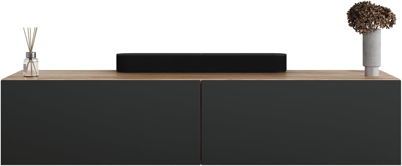 Planetmöbel Flur Garderobe mit Stauraum & Klappe – Hängeschrank Wandgarderobe Holzwerkstoff Gold Eiche Anthrazit
