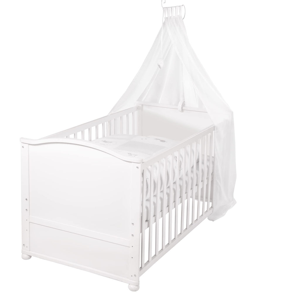 roba Babybett Set 70x140 mit Matratze, Bettwäsche & Himmel, Umbaubar zum Juniorbett