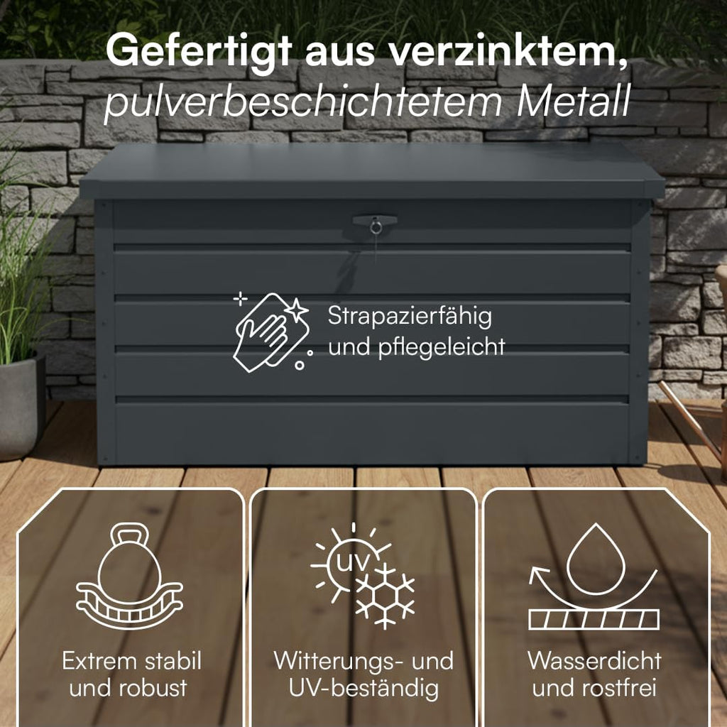STEELSØN Gartenbox Dorado Metall Anthrazit wasserdicht abschließbar Auflagenbox mit Deckel Outdoor Aufbewahrungsbox