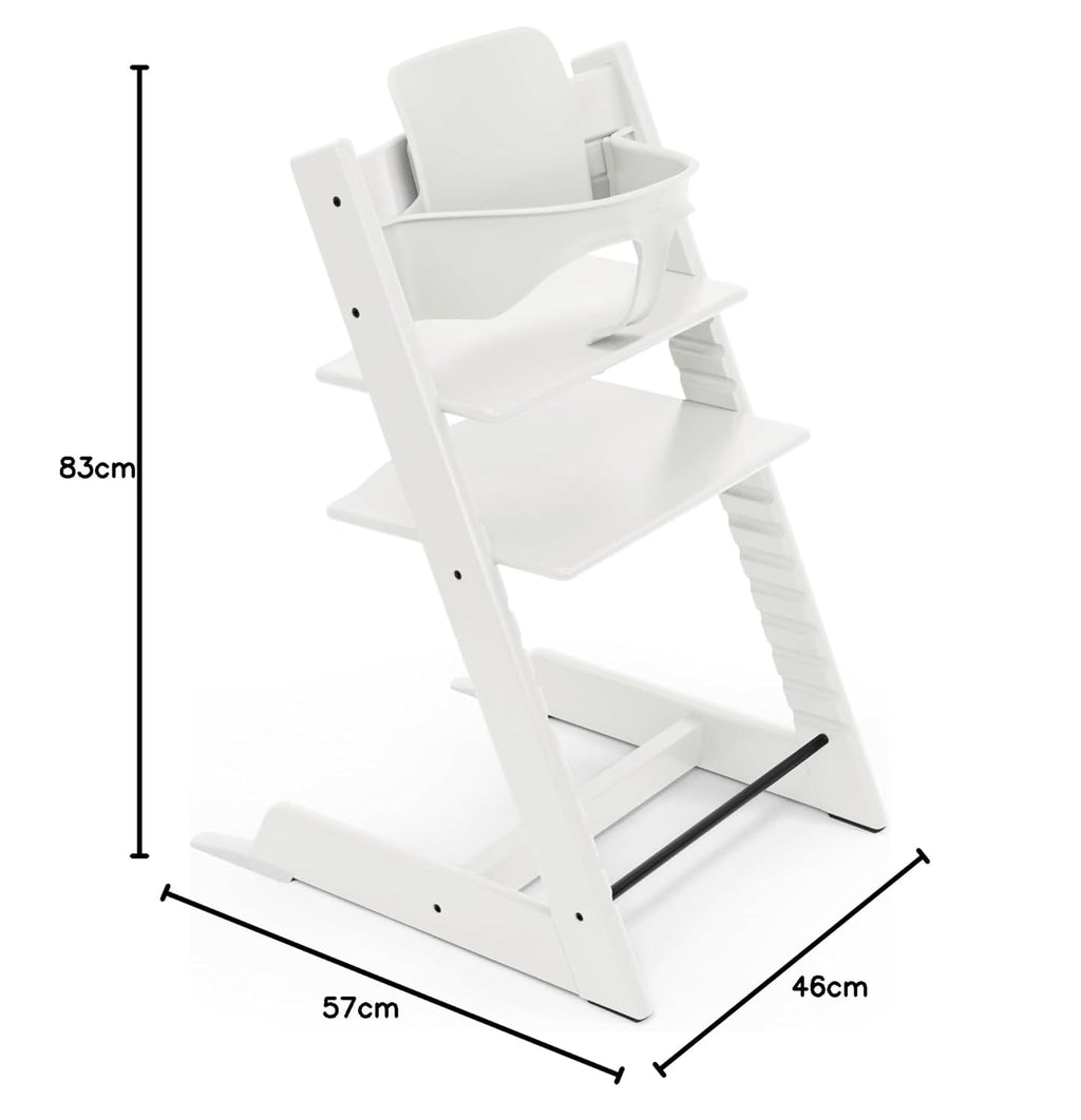 Stokke Tripp Trapp Hochstuhl White mit Baby Set2, Buchenholz, verstellbar 57x46x83 cm