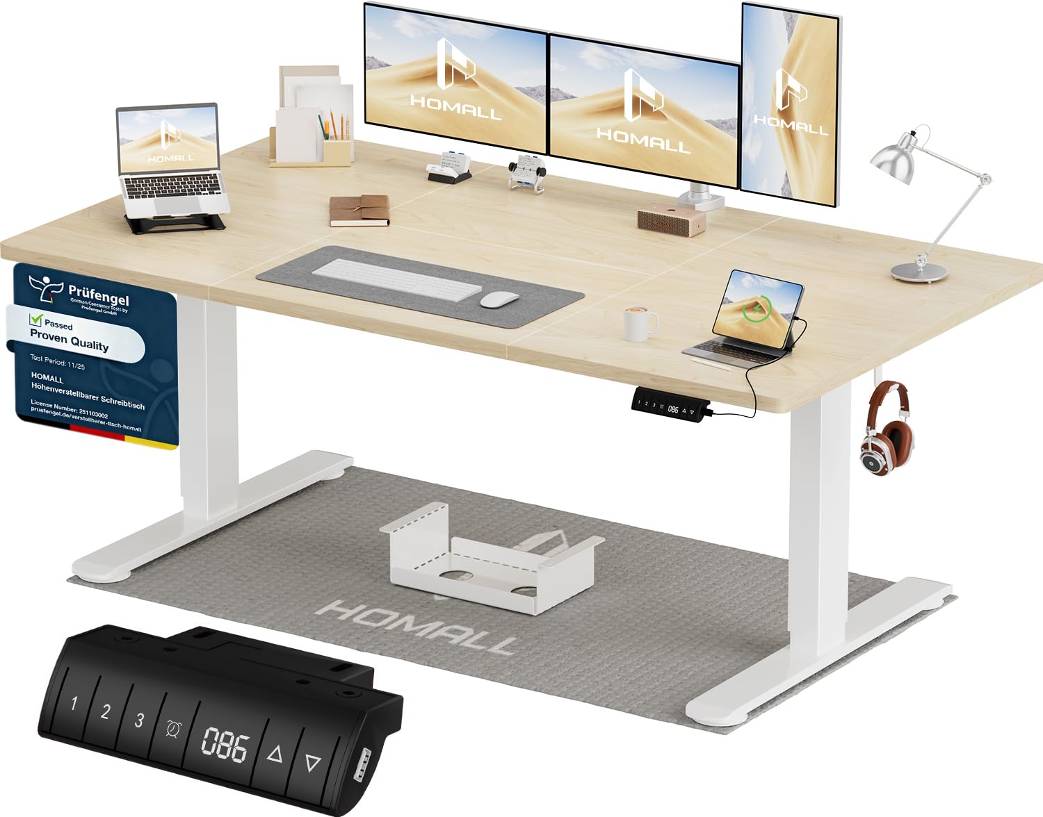 Homall Elektrischer Schreibtisch höhenverstellbar mit USB & Kabelmanagement – Standing Desk mit Memory-Funktion Weiß