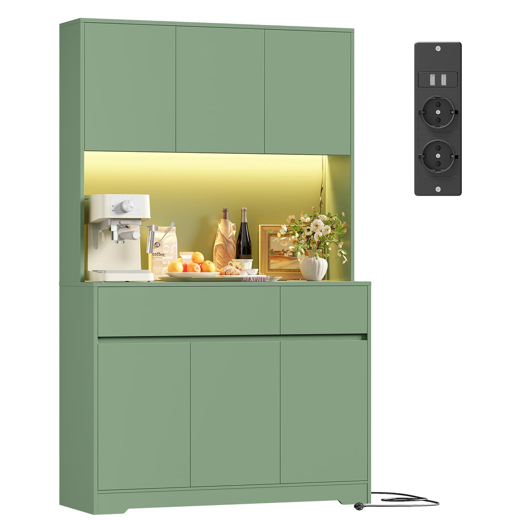FirFurd Küchenschrank Buffetschrank Weiß 180x100x38,5 cm mit LED, Steckdose, Arbeitsplatte, Sideboard mit Türen & Schubladen