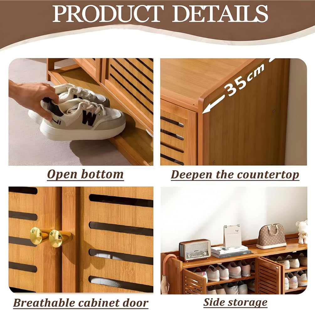 Schuhschrank Holz mit Korbgeflecht-Türen, Moderner Bambus Schuhschränke, Schuhregal mit Stauraum, Shoes Cabinet für Flur, Wohnzimmer, Schlafzimmer,H