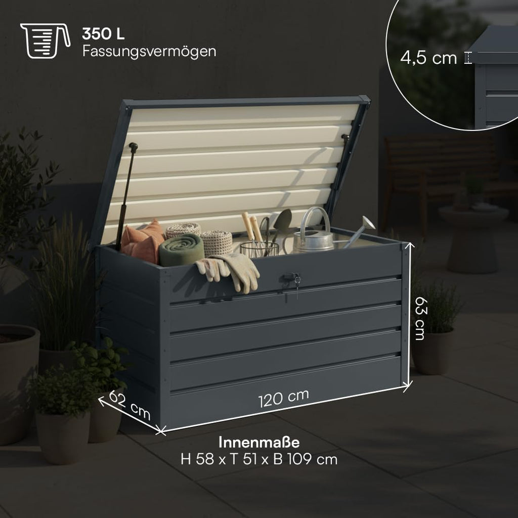 STEELSØN Gartenbox Dorado Metall Anthrazit wasserdicht abschließbar Auflagenbox mit Deckel Outdoor Aufbewahrungsbox