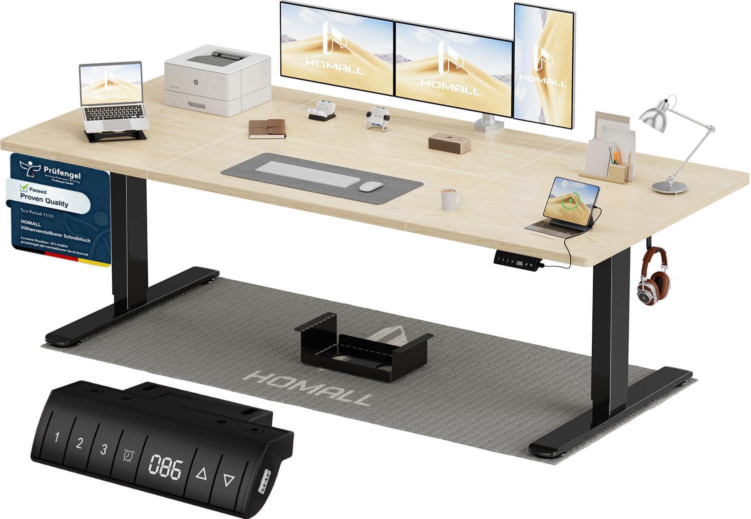Homall Elektrischer Schreibtisch höhenverstellbar mit USB & Kabelmanagement – Standing Desk mit Memory-Funktion Weiß