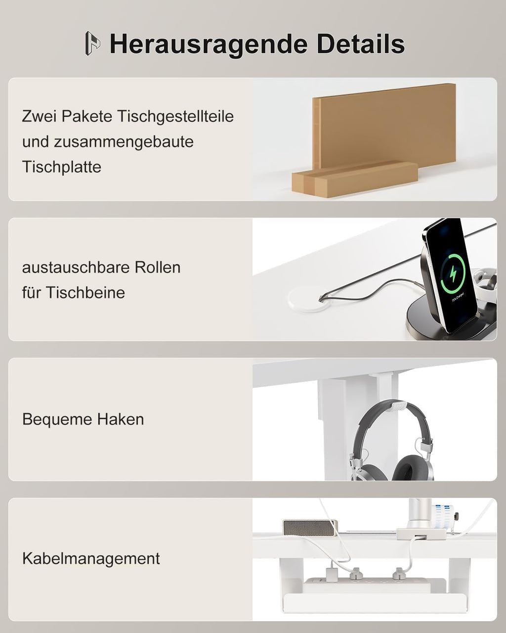 Homall Elektrischer Schreibtisch höhenverstellbar mit USB & Kabelmanagement – Standing Desk mit Memory-Funktion Weiß