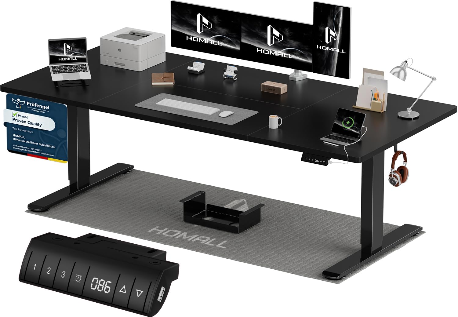 Homall Elektrischer Schreibtisch höhenverstellbar mit USB & Kabelmanagement – Standing Desk mit Memory-Funktion Weiß