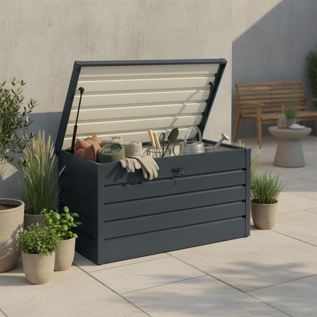 STEELSØN Gartenbox Dorado Metall Anthrazit wasserdicht abschließbar Auflagenbox mit Deckel Outdoor Aufbewahrungsbox