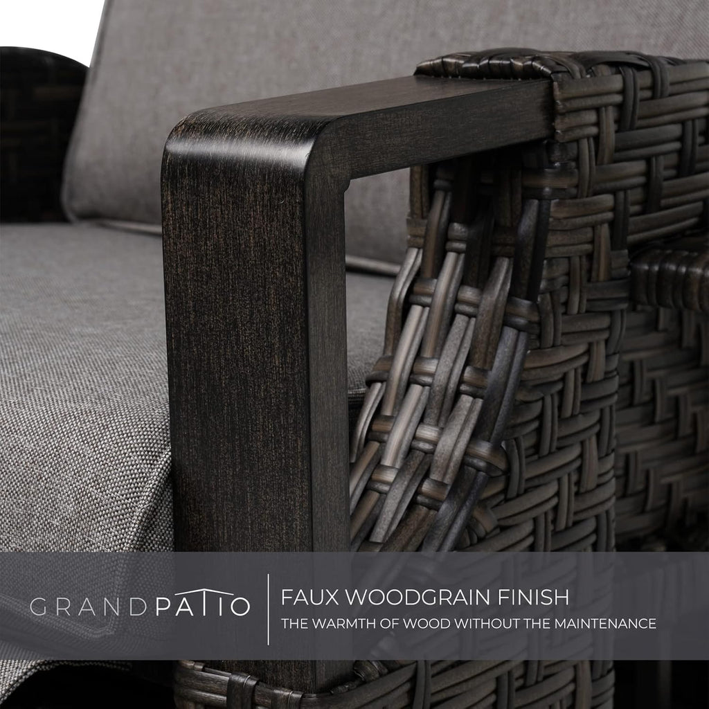 Grand patio Relaxliege Rattan Sonnenliege mit Verstellbarer Rückenlehne & Sitzkissen, Outdoor Liegesessel Braun/Dunkelgrau