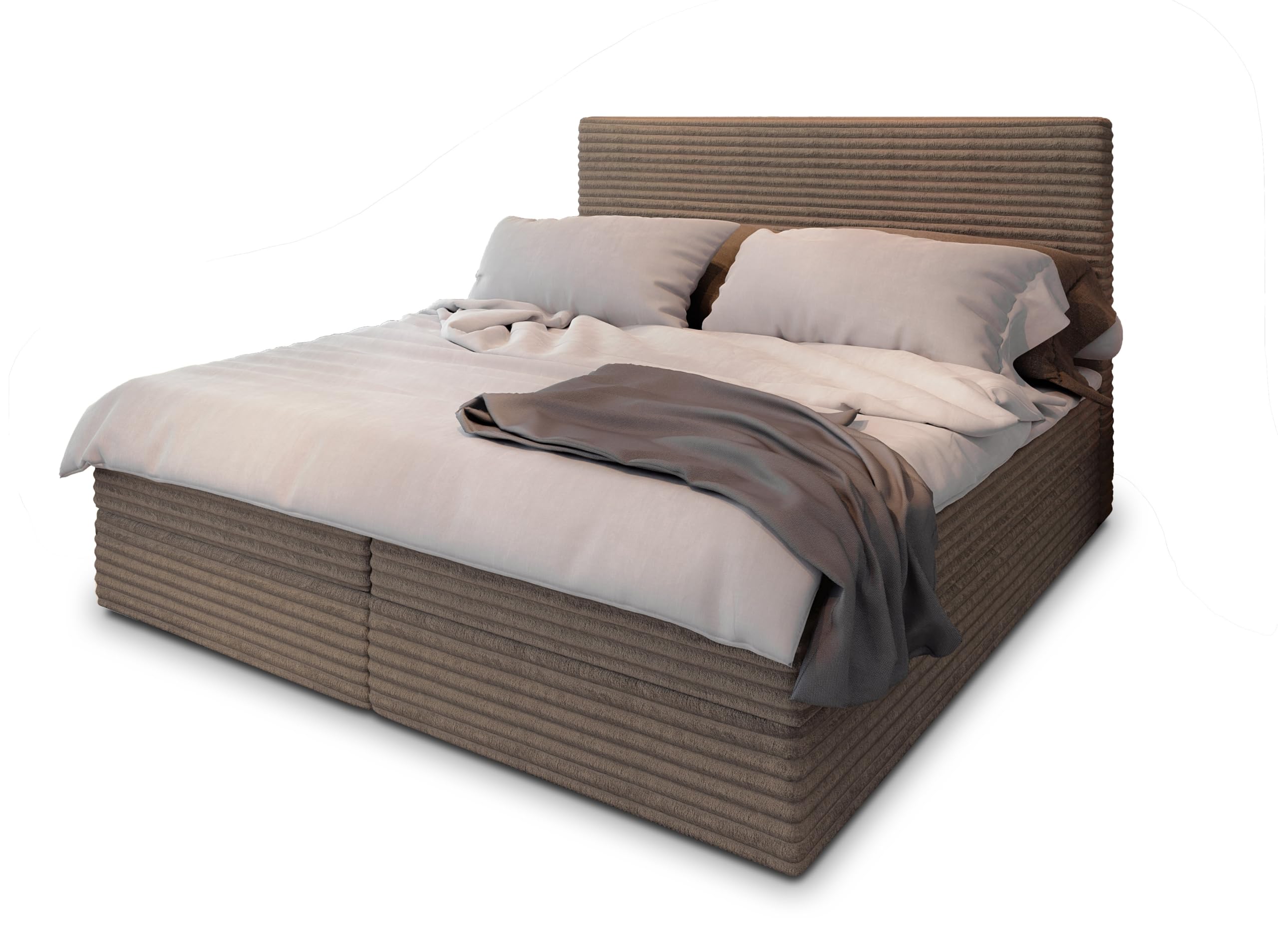 Masseno Boxspringbett PISA Polsterbett Creme mit Matratze & Topper, Bettkasten, gepolstertes Kopfteil TILIA 03