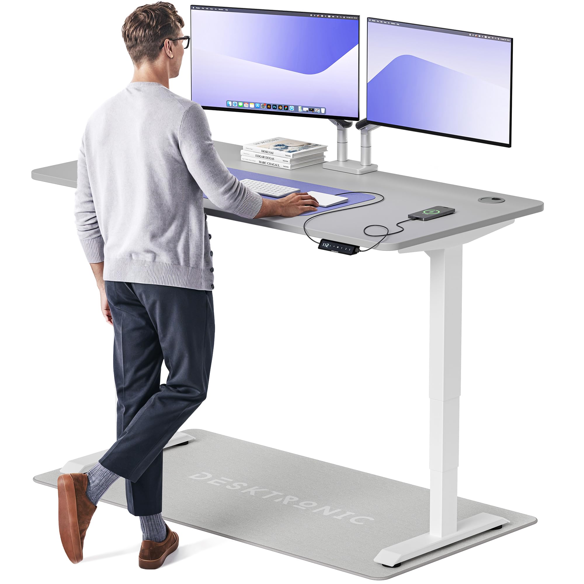 Desktronic HomePro Höhenverstellbarer Schreibtisch Elektrisch – Ergonomischer Steh Sitz Schreibtisch mit Dual Motor, Touchscreen, USB-A & USB-C
