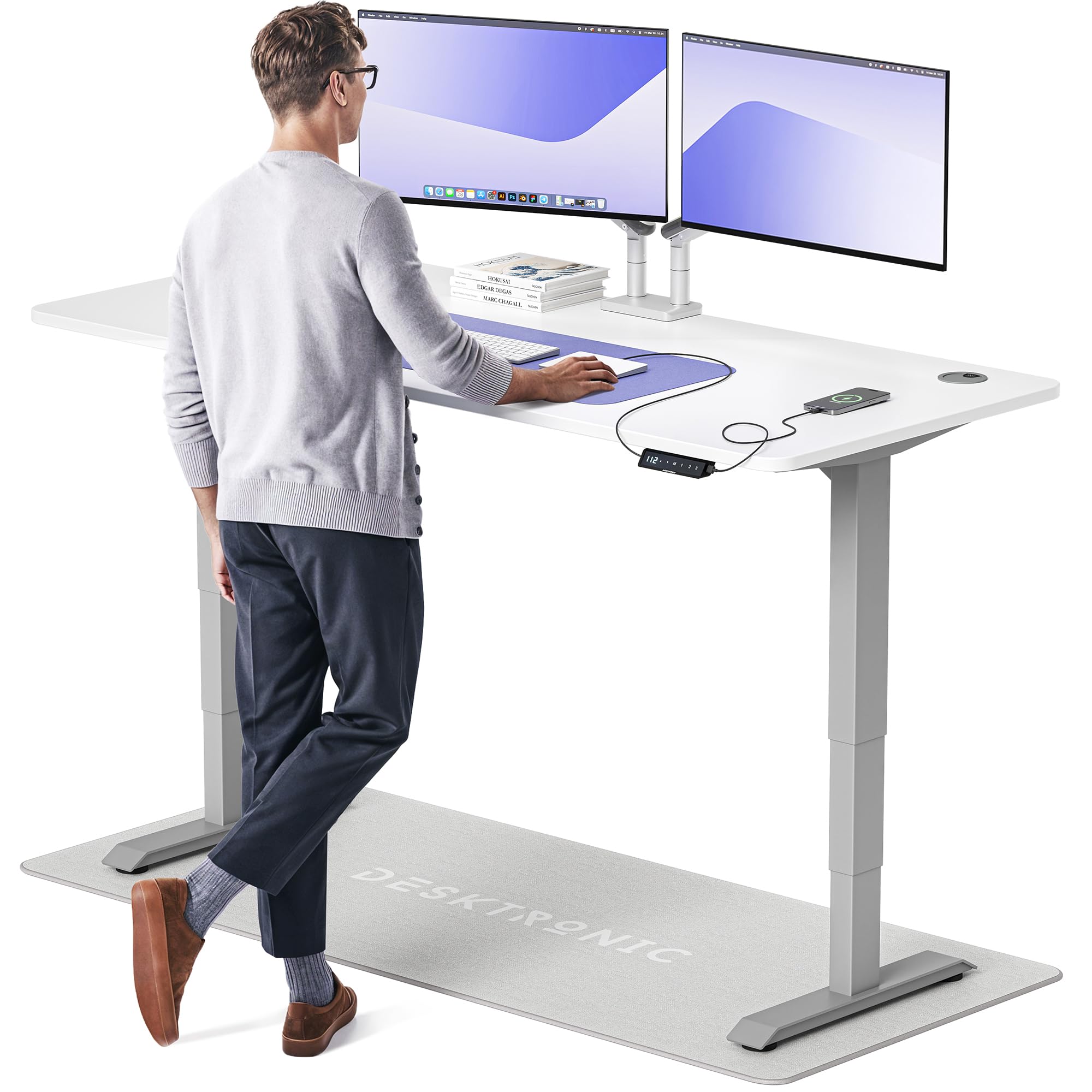 Desktronic HomePro Höhenverstellbarer Schreibtisch Elektrisch – Ergonomischer Steh Sitz Schreibtisch mit Dual Motor, Touchscreen, USB-A & USB-C