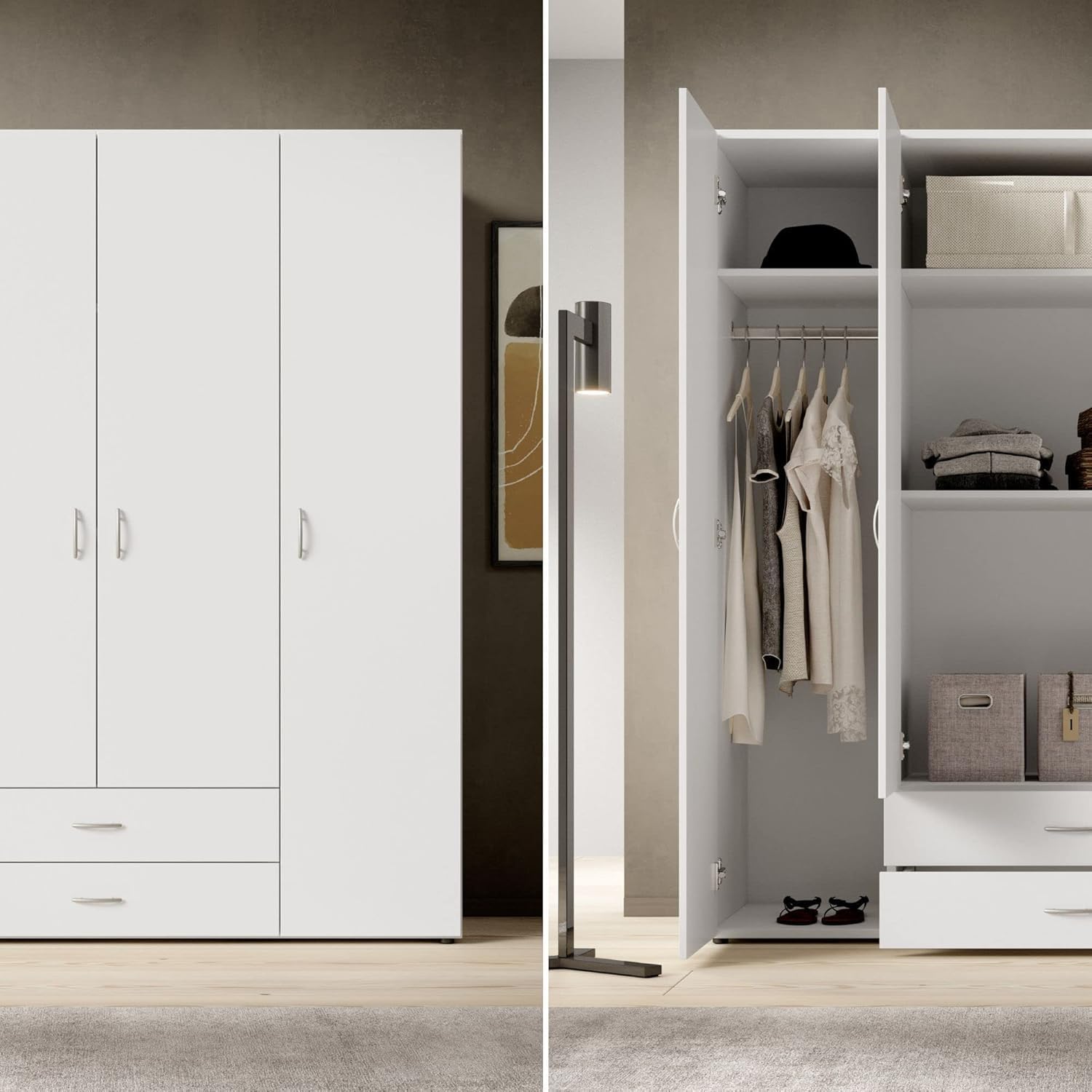 Stella Trading BASE Kleiderschrank Drehtürenschrank Weiß Holz Mehrere Größen