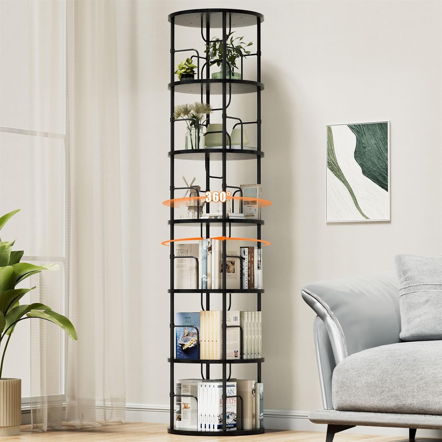 360° Drehbares Bücherregal, Bodenstehendes Bücherschrank Aus Holz, Bookshelf Mit 5 Ebenen, Verstellbare Ebenen, Standregal, 45×45×160cm, Weiß