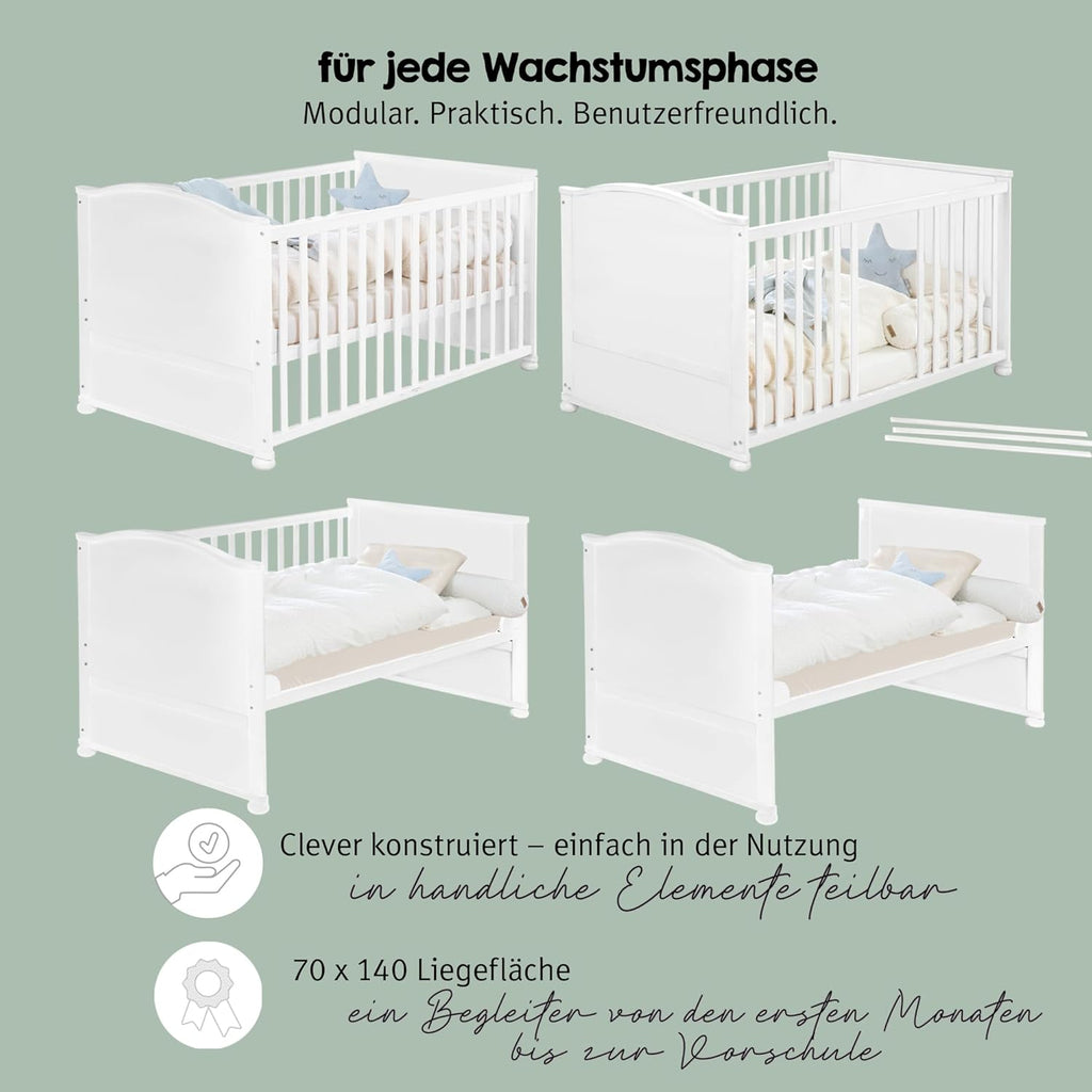 roba Babybett Set 70x140 mit Matratze, Bettwäsche & Himmel, Umbaubar zum Juniorbett