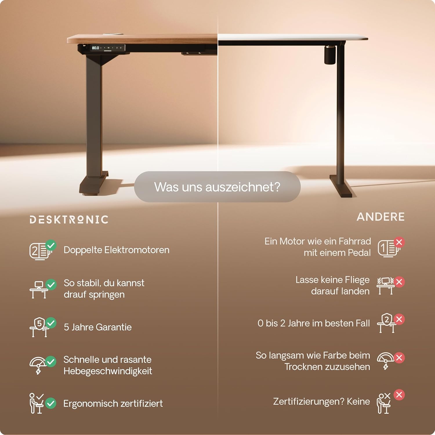 Desktronic HomePro Höhenverstellbarer Schreibtisch Elektrisch – Ergonomischer Steh Sitz Schreibtisch mit Dual Motor, Touchscreen, USB-A & USB-C