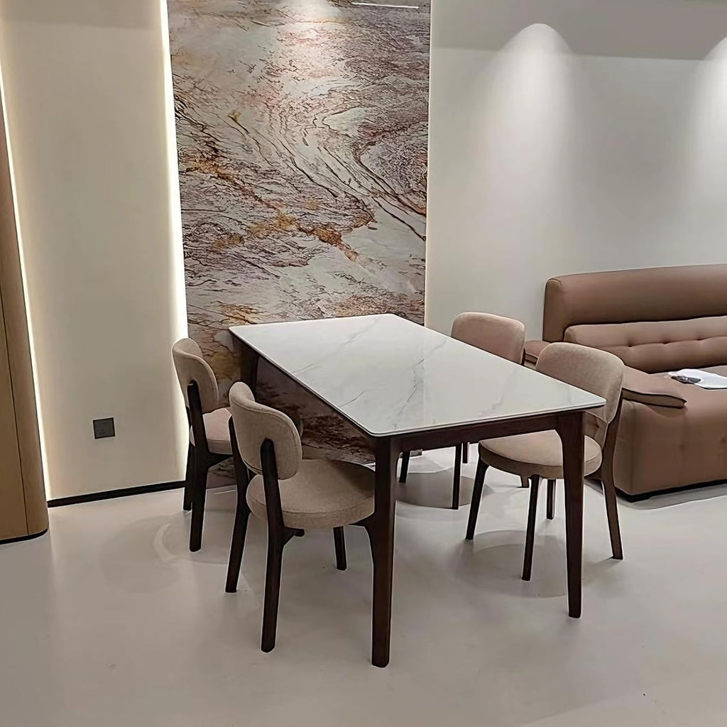 Esszimmerstühle 4er Set aus Holz, Moderne Polsterstuhl Essstühle, Küchenstühle mit Geschwungener Rückenlehne, Esszimmerstühle mit Holzbein für Esszimmer, Küche(Walnussbeine/Khaki)