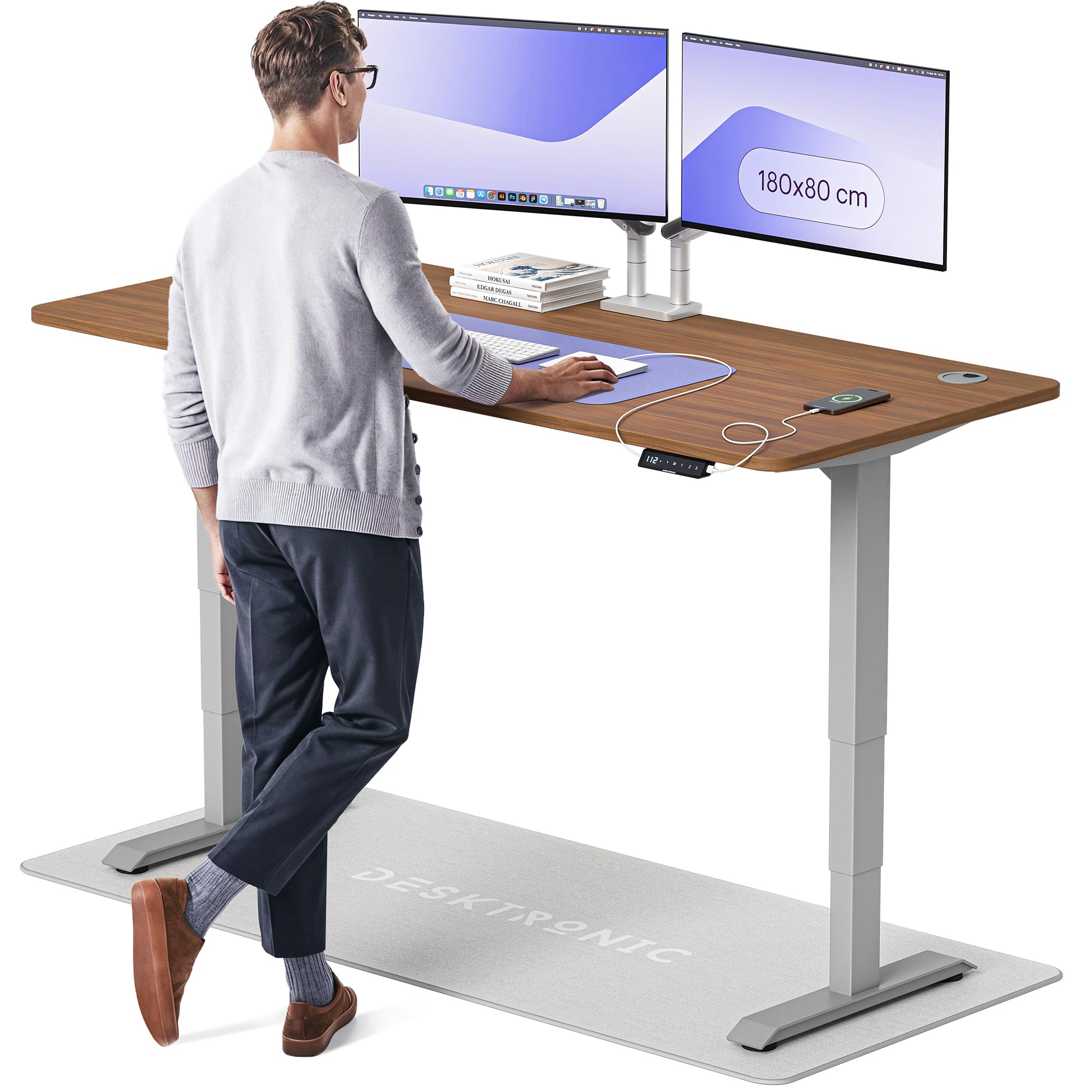 Desktronic HomePro Höhenverstellbarer Schreibtisch Elektrisch – Ergonomischer Steh Sitz Schreibtisch mit Dual Motor, Touchscreen, USB-A & USB-C