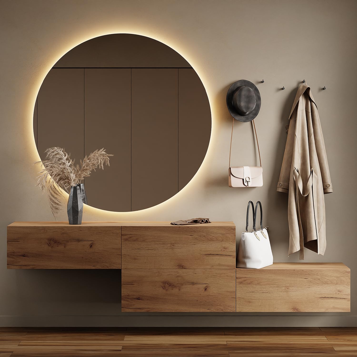 Planetmöbel Flur Garderobe mit Stauraum & Klappe – Hängeschrank Wandgarderobe Holzwerkstoff Gold Eiche Anthrazit