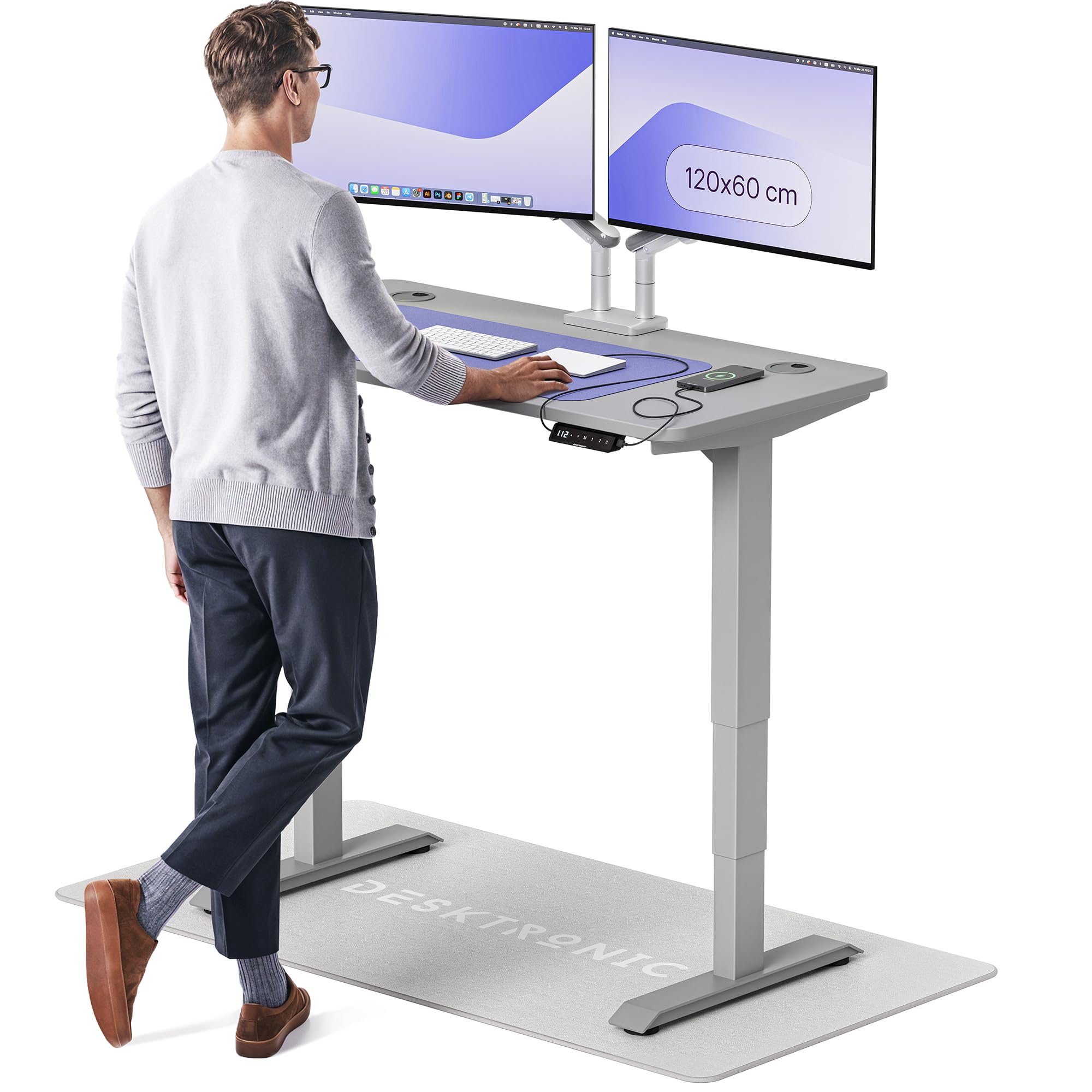 Desktronic HomePro Höhenverstellbarer Schreibtisch Elektrisch – Ergonomischer Steh Sitz Schreibtisch mit Dual Motor, Touchscreen, USB-A & USB-C