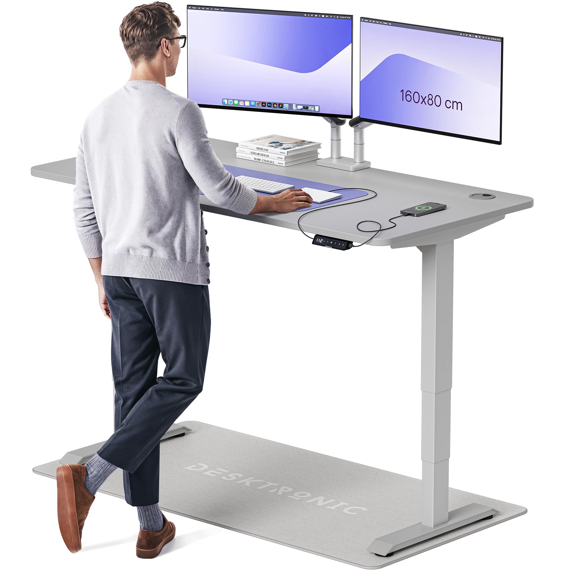 Desktronic HomePro Höhenverstellbarer Schreibtisch Elektrisch – Ergonomischer Steh Sitz Schreibtisch mit Dual Motor, Touchscreen, USB-A & USB-C