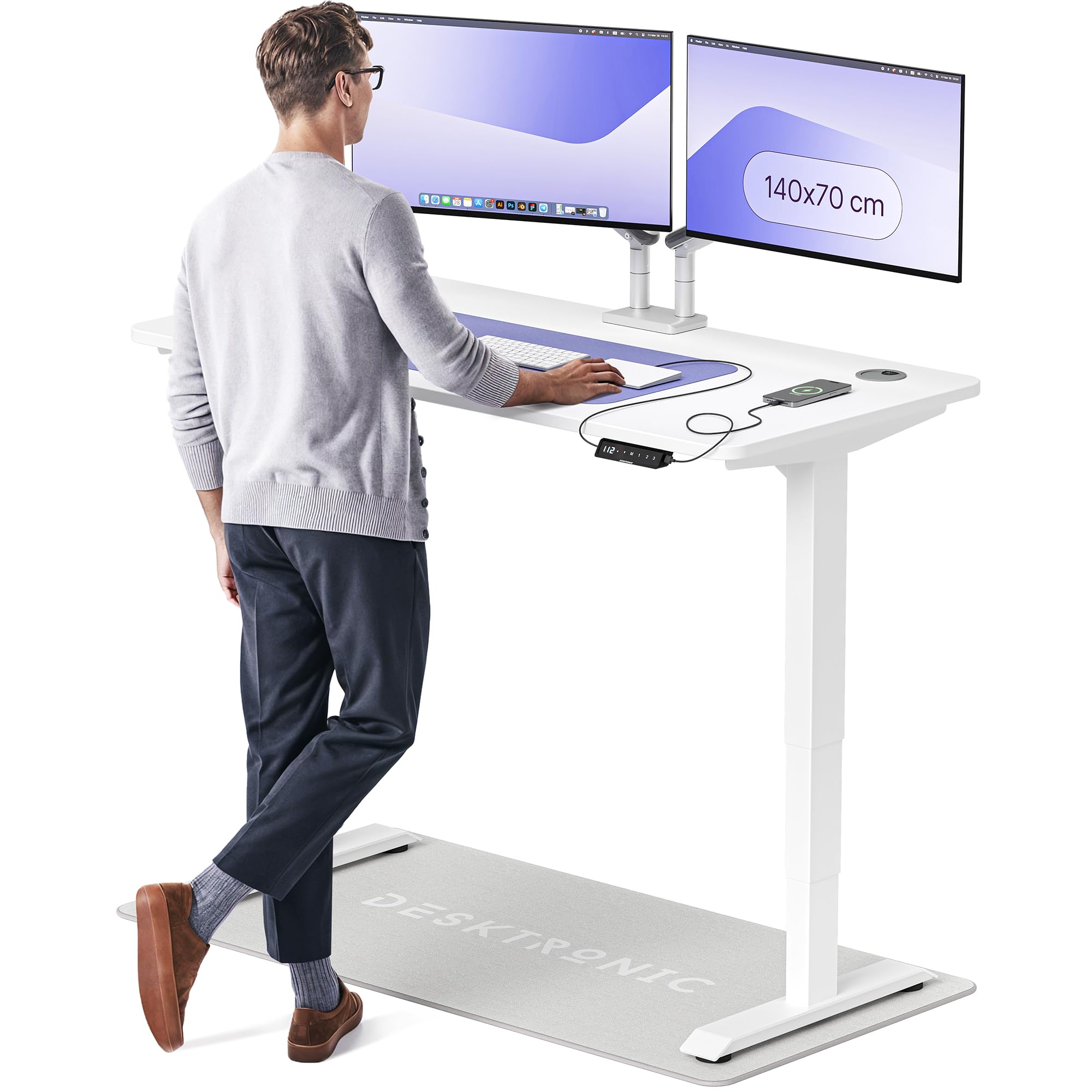 Desktronic HomePro Höhenverstellbarer Schreibtisch Elektrisch – Ergonomischer Steh Sitz Schreibtisch mit Dual Motor, Touchscreen, USB-A & USB-C