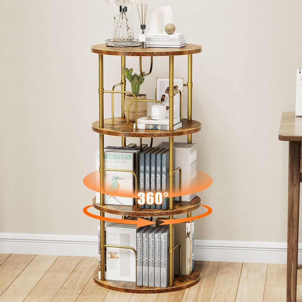 360° Drehbares Bücherregal, Bodenstehendes Bücherschrank Aus Holz, Bookshelf Mit 5 Ebenen, Verstellbare Ebenen, Standregal, 45×45×160cm, Weiß
