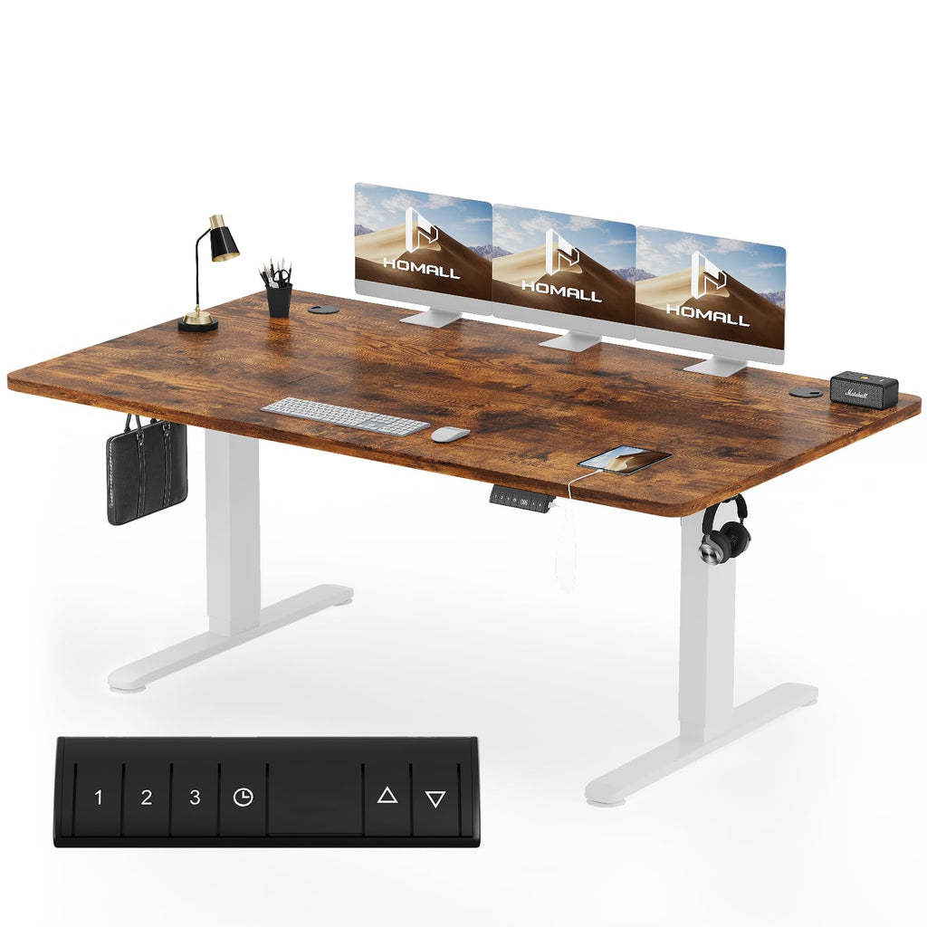 Homall Elektrischer Schreibtisch höhenverstellbar mit USB & Kabelmanagement – Standing Desk mit Memory-Funktion Weiß
