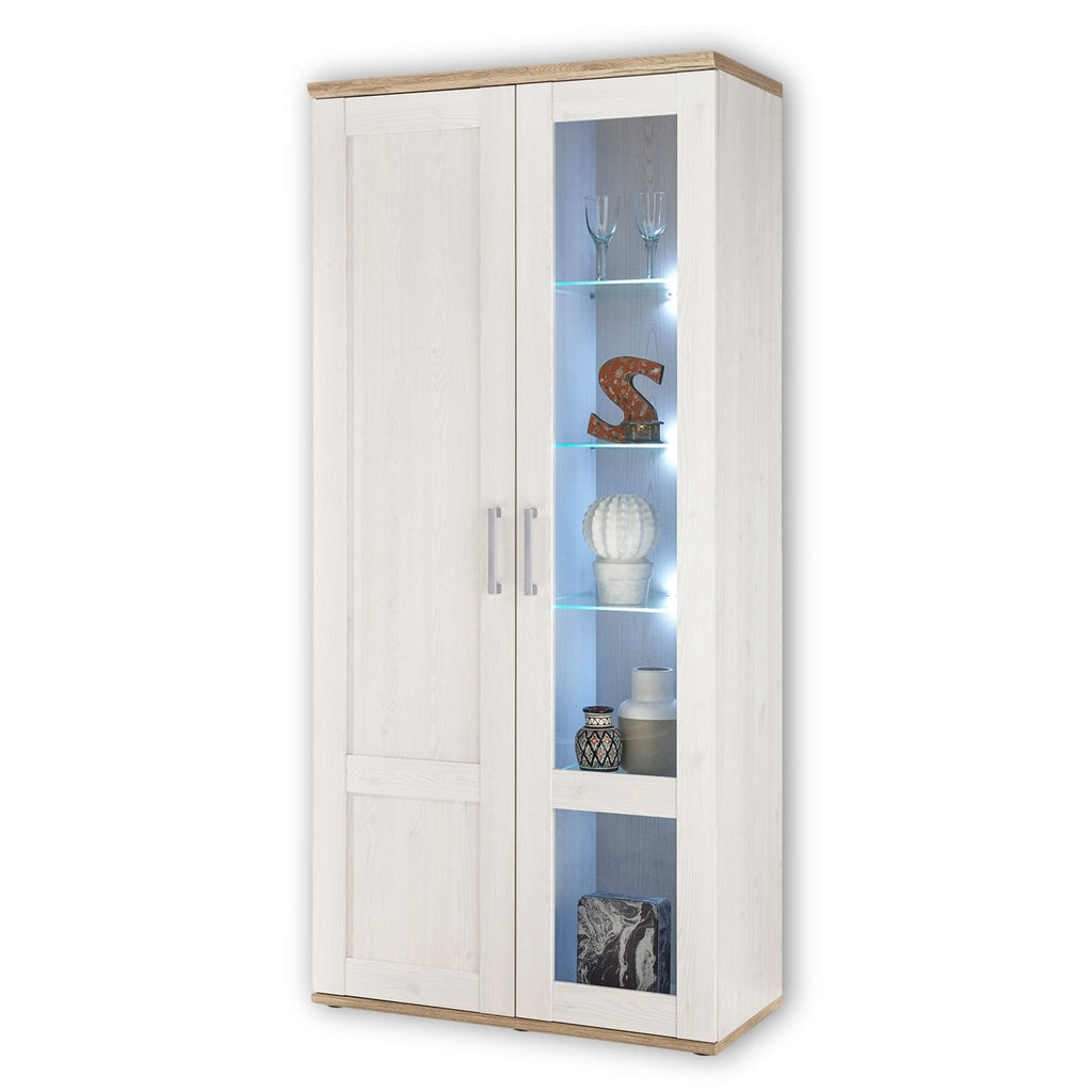 Stella Trading ROMANCE Wohnwand Wohnzimmer Set Sibiu Lärche & Eiche San Remo, Landhaus Möbel mit Stauraum & LED