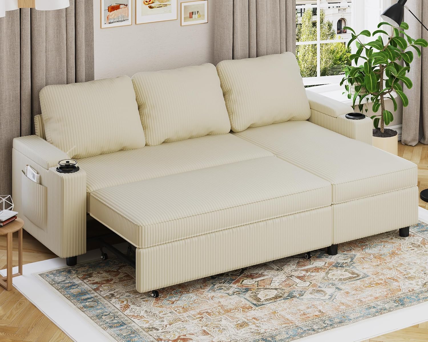 Devoko Ecksofa mit Schlaffunktion L-Form Schlafsofa mit Bettkasten Velours 3-Sitzer