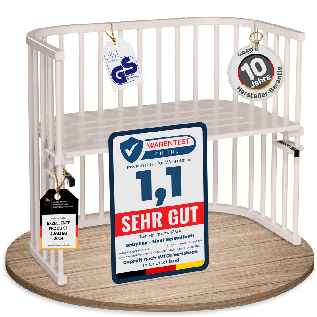 babybay Original Beistellbett aus massivem Buchenholz mit Matratze – Höhenverstellbares mitwachsendes Babybett