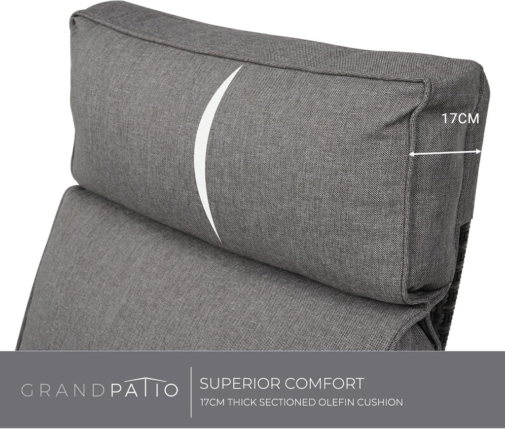 Grand patio Relaxliege Rattan Sonnenliege mit Verstellbarer Rückenlehne & Sitzkissen, Outdoor Liegesessel Braun/Dunkelgrau