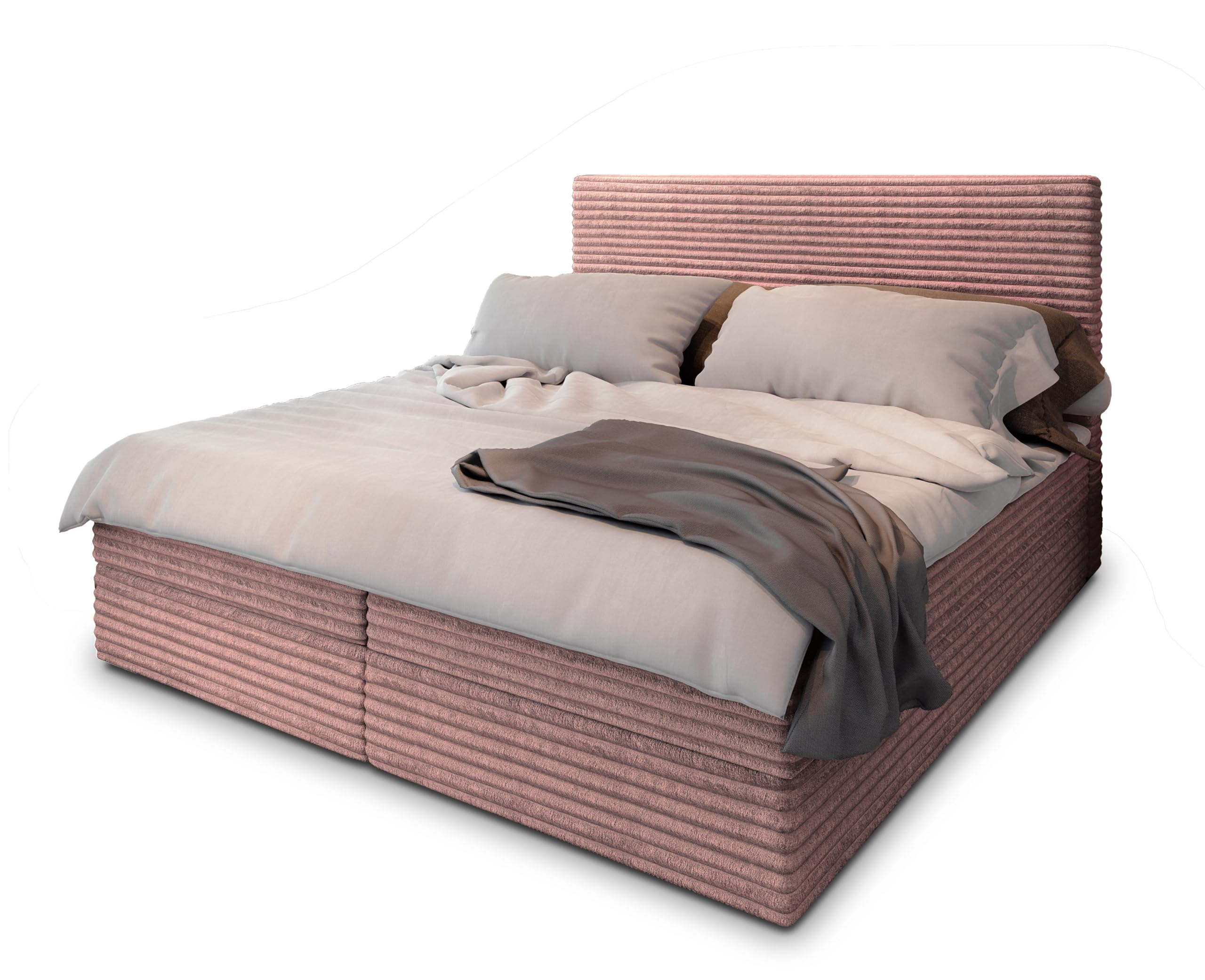 Masseno Boxspringbett PISA Polsterbett Creme mit Matratze & Topper, Bettkasten, gepolstertes Kopfteil TILIA 03
