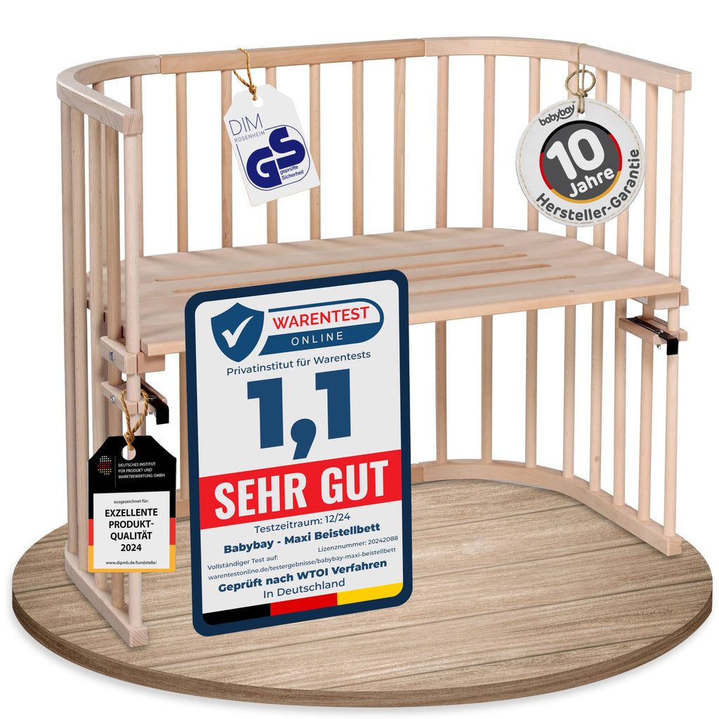 babybay Original Beistellbett aus massivem Buchenholz mit Matratze – Höhenverstellbares mitwachsendes Babybett