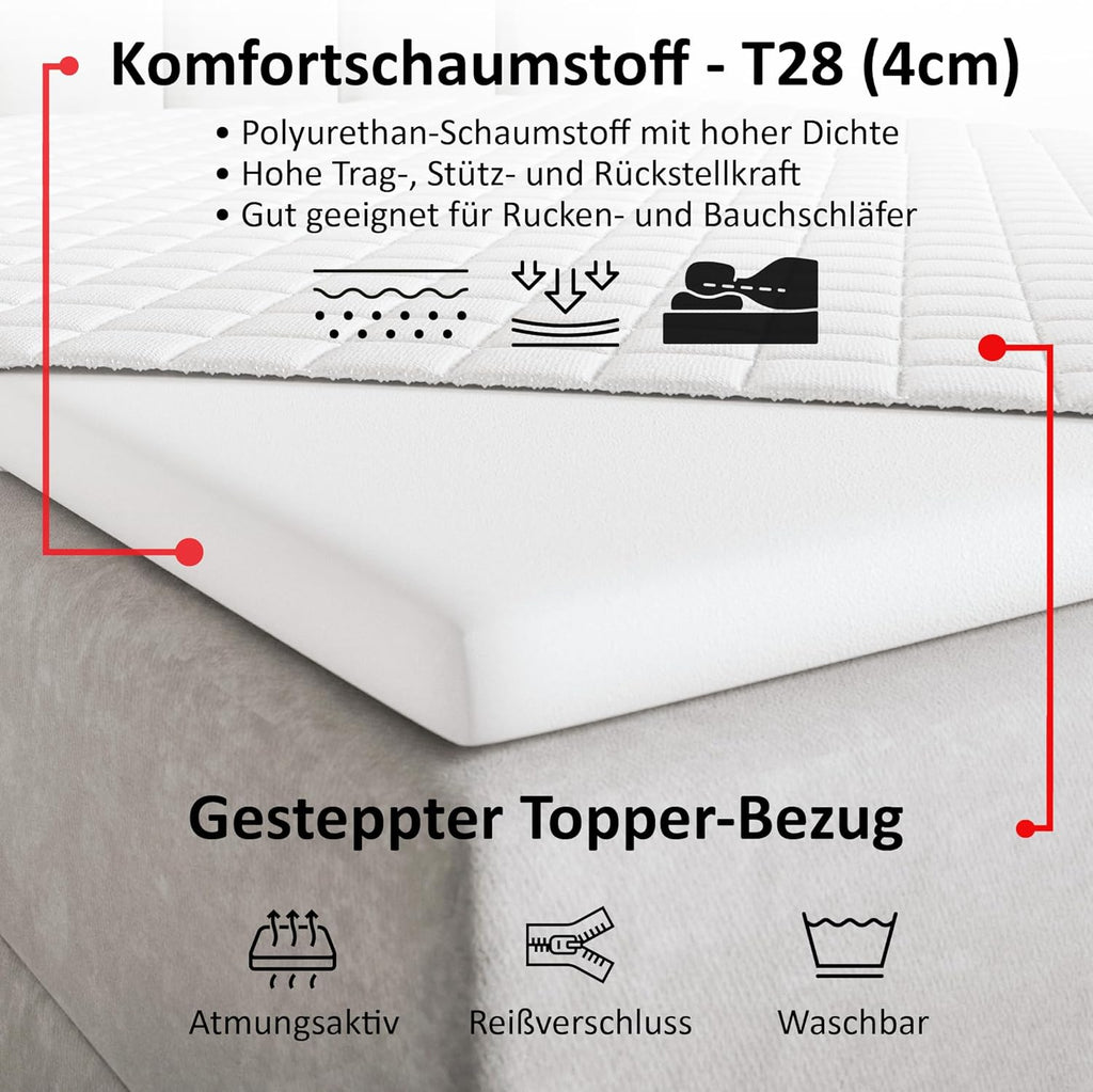 Motivena Santiago Boxspringbett 160x200 Beige Samt – Bett mit Bettkasten, Bonellfederkern Matratze H4 & Komfortschaum Topper H3