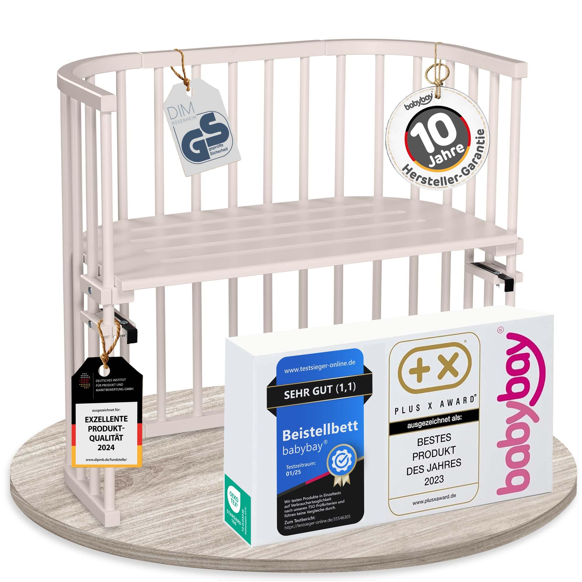 babybay Original Beistellbett aus massivem Buchenholz mit Matratze – Höhenverstellbares mitwachsendes Babybett