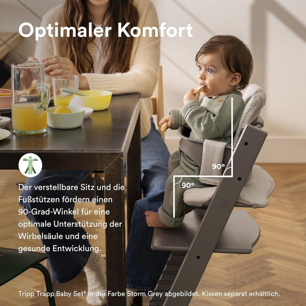 Stokke Tripp Trapp Hochstuhl White mit Baby Set2, Buchenholz, verstellbar 57x46x83 cm
