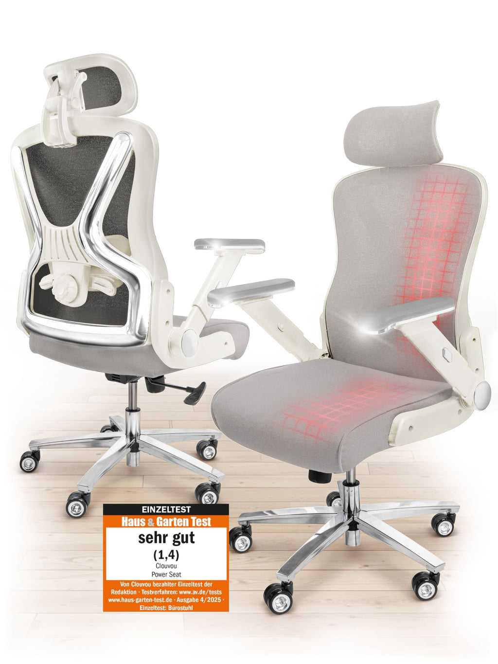 CLOUVOU BrightSeat Bürostuhl Ergonomisch Schwarz bis 150 kg mit Kopfstütze, Lendenstütze, 2D Armlehnen, Drehstuhl