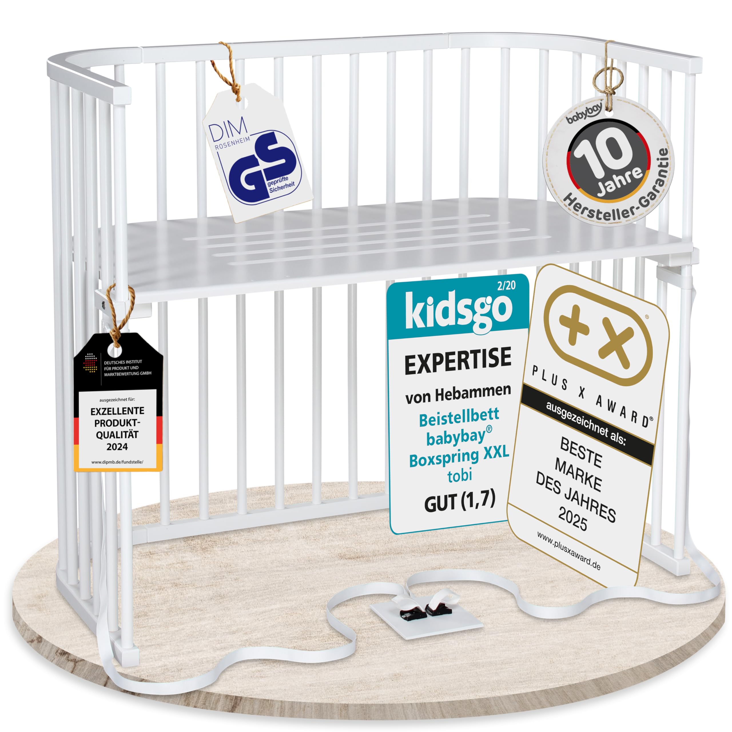 babybay Original Beistellbett aus massivem Buchenholz mit Matratze – Höhenverstellbares mitwachsendes Babybett