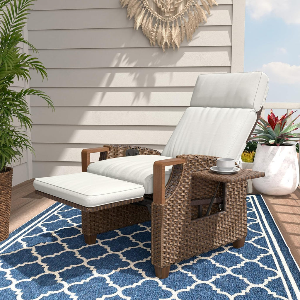 Grand patio Relaxliege Rattan Sonnenliege mit Verstellbarer Rückenlehne & Sitzkissen, Outdoor Liegesessel Braun/Dunkelgrau