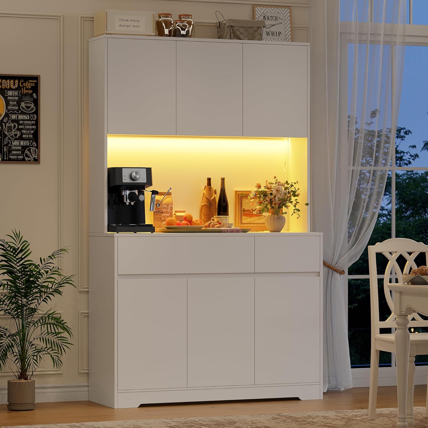 FirFurd Küchenschrank Buffetschrank Weiß 180x100x38,5 cm mit LED, Steckdose, Arbeitsplatte, Sideboard mit Türen & Schubladen