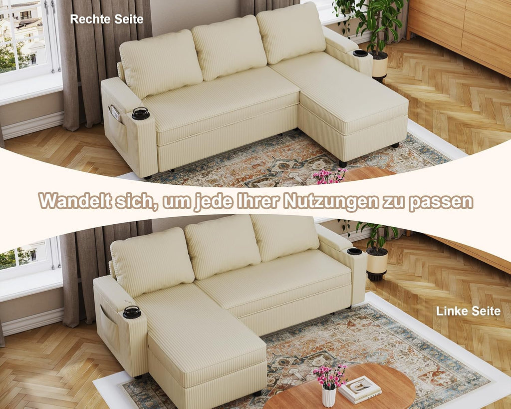 Devoko Ecksofa mit Schlaffunktion L-Form Schlafsofa mit Bettkasten Velours 3-Sitzer