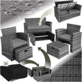 tectake Polyrattan Garten Lounge Set 4 Personen mit Hocker & Auflagenbox, Outdoor Sitzgruppe mit Tisch & Kissen, Balkonmöbel