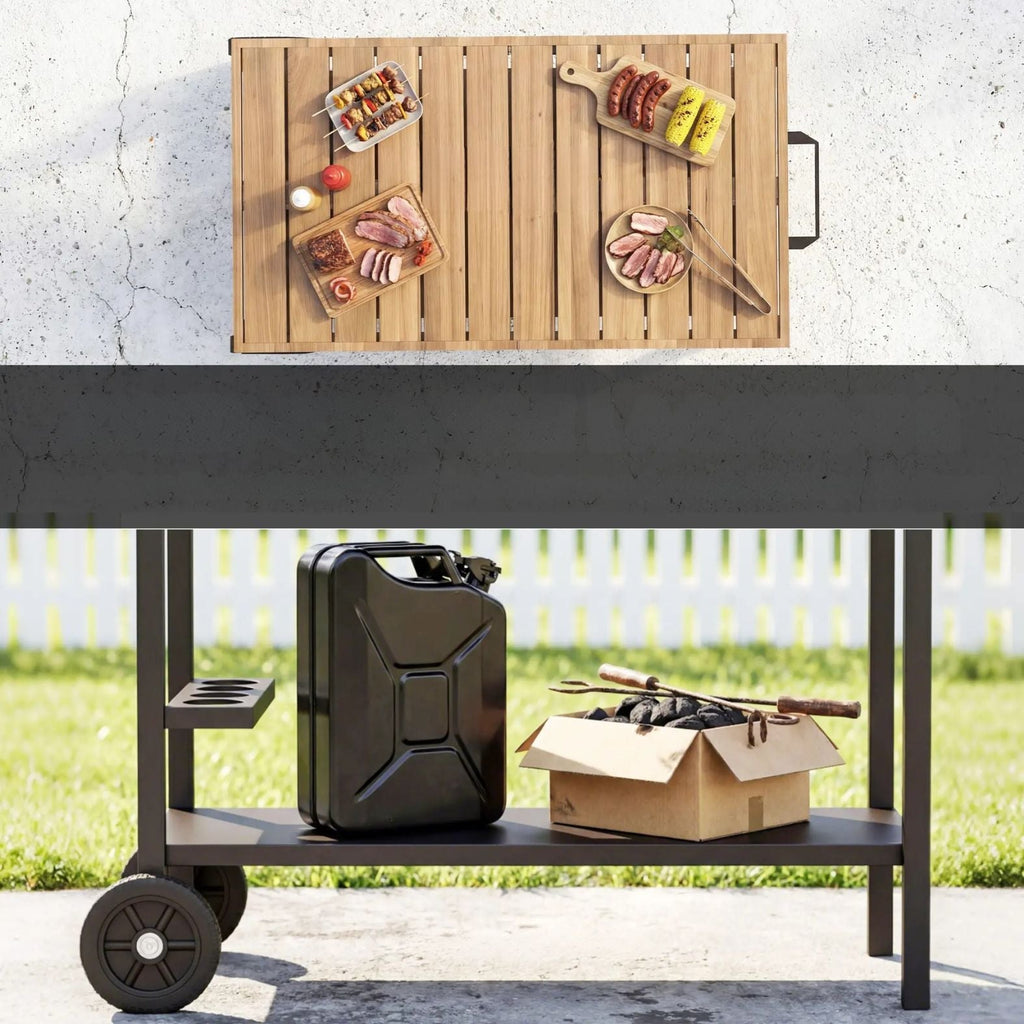 Mobiler Servierwagen mit Rollen und Stauraum – Grilltisch für Innen- und Außenbereich mit Getränkehalter – 97 cm