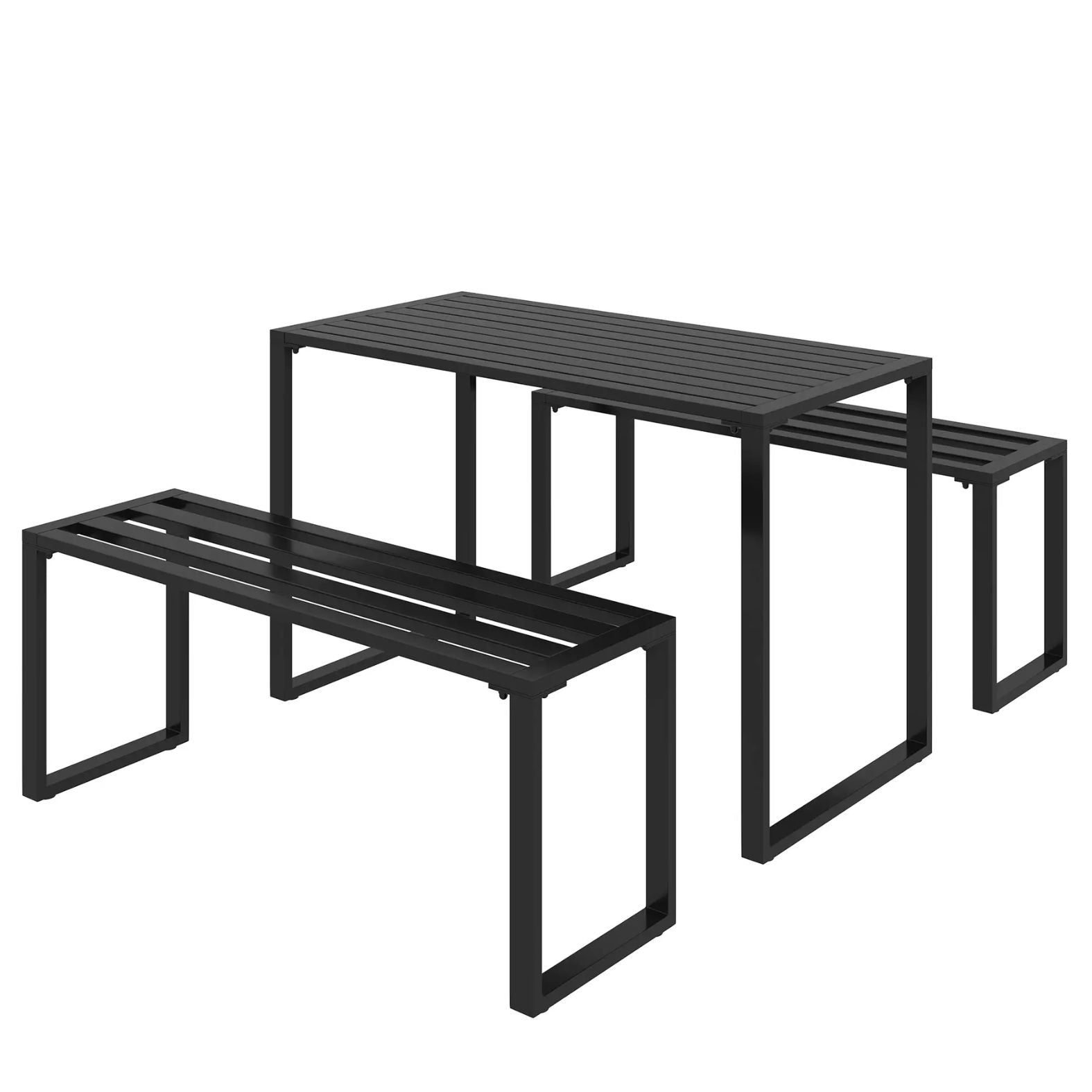 Modernes Gartenset aus Metall – Tisch und 2 Bänke – Schwarz – 4 Personen