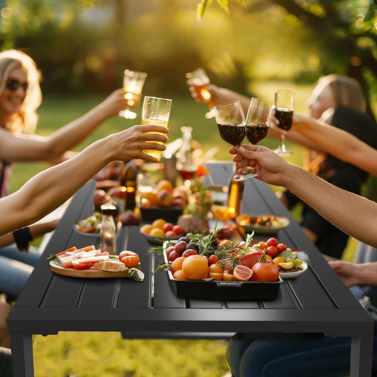 Modernes Gartenset aus Metall – Tisch und 2 Bänke – Schwarz – 4 Personen