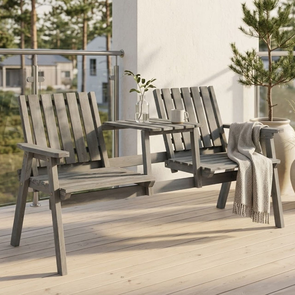 Gartenbank aus Massivholz mit integriertem Tisch – 2-Sitzer – 152 cm – Grau
