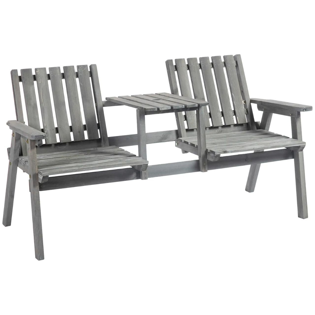 Gartenbank aus Massivholz mit integriertem Tisch – 2-Sitzer – 152 cm – Grau
