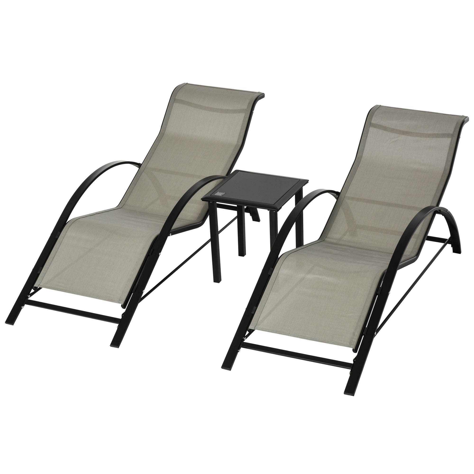 Elegantes 3-teiliges Lounge-Set – 2 ergonomische S-förmige Sonnenliegen mit Beistelltisch