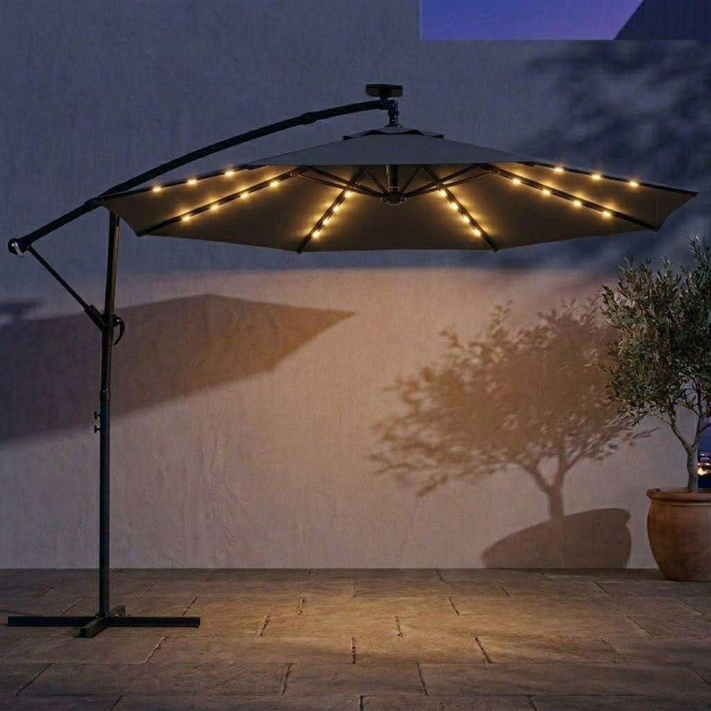 Ampelschirm 3×3 m mit Integrierter LED-Beleuchtung – 360° Verstellbar für Terrasse & Garten